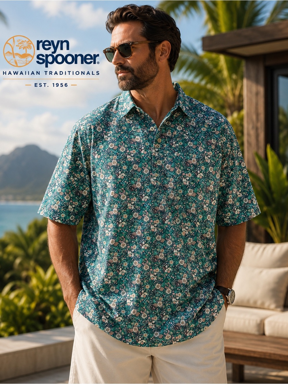Reyn Spooner Limited Issue Aloha Shirt Mens 2XL Teal Floral Pullover Classic Fit